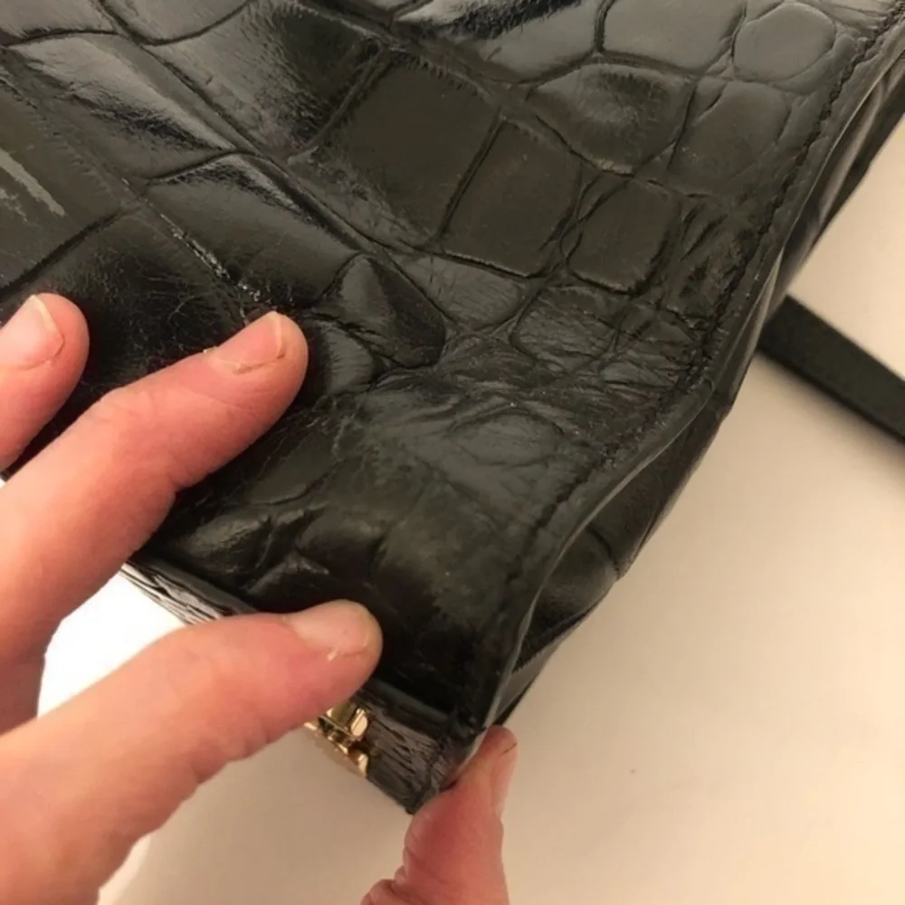 MICHAEL KORS black embossed leather tote bag